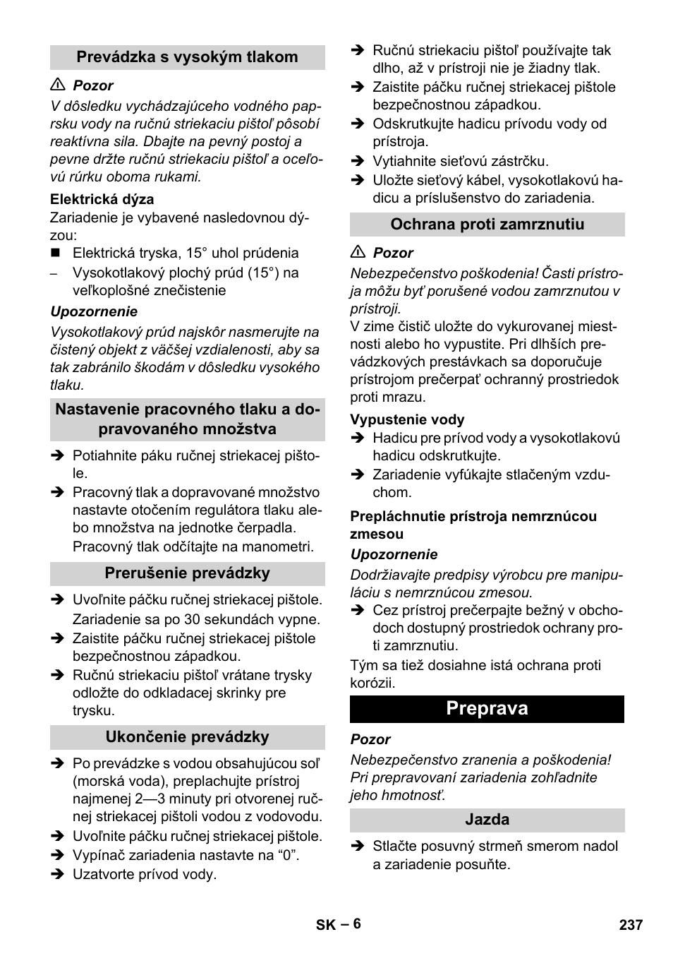 Preprava | Karcher HD 9-50-4 User Manual | Page 237 / 340