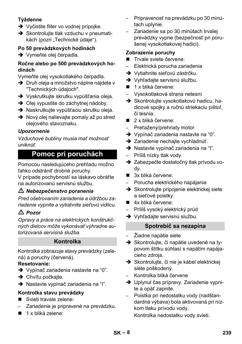 Pomoc pri poruchách | Karcher HD 9-50-4 User Manual | Page 239 / 340