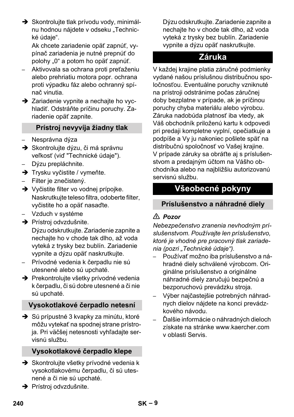 Záruka všeobecné pokyny | Karcher HD 9-50-4 User Manual | Page 240 / 340