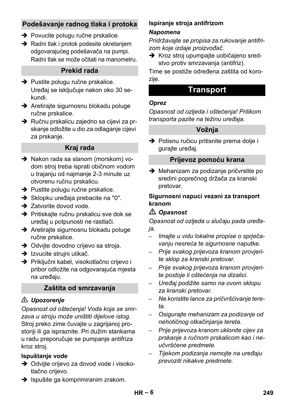 Transport | Karcher HD 9-50-4 User Manual | Page 249 / 340