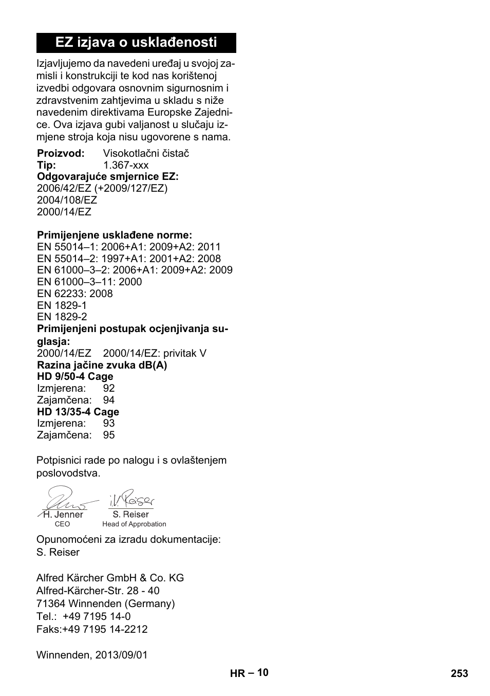 Ez izjava o usklađenosti | Karcher HD 9-50-4 User Manual | Page 253 / 340