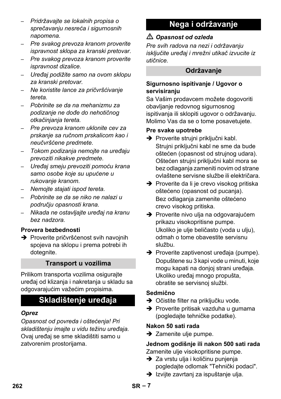 Skladištenje uređaja nega i održavanje | Karcher HD 9-50-4 User Manual | Page 262 / 340