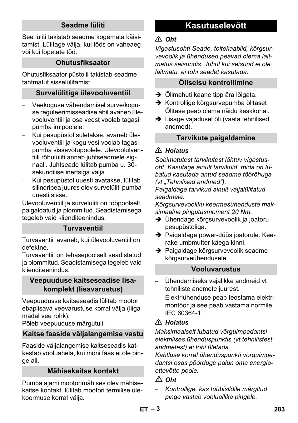 Kasutuselevõtt | Karcher HD 9-50-4 User Manual | Page 283 / 340