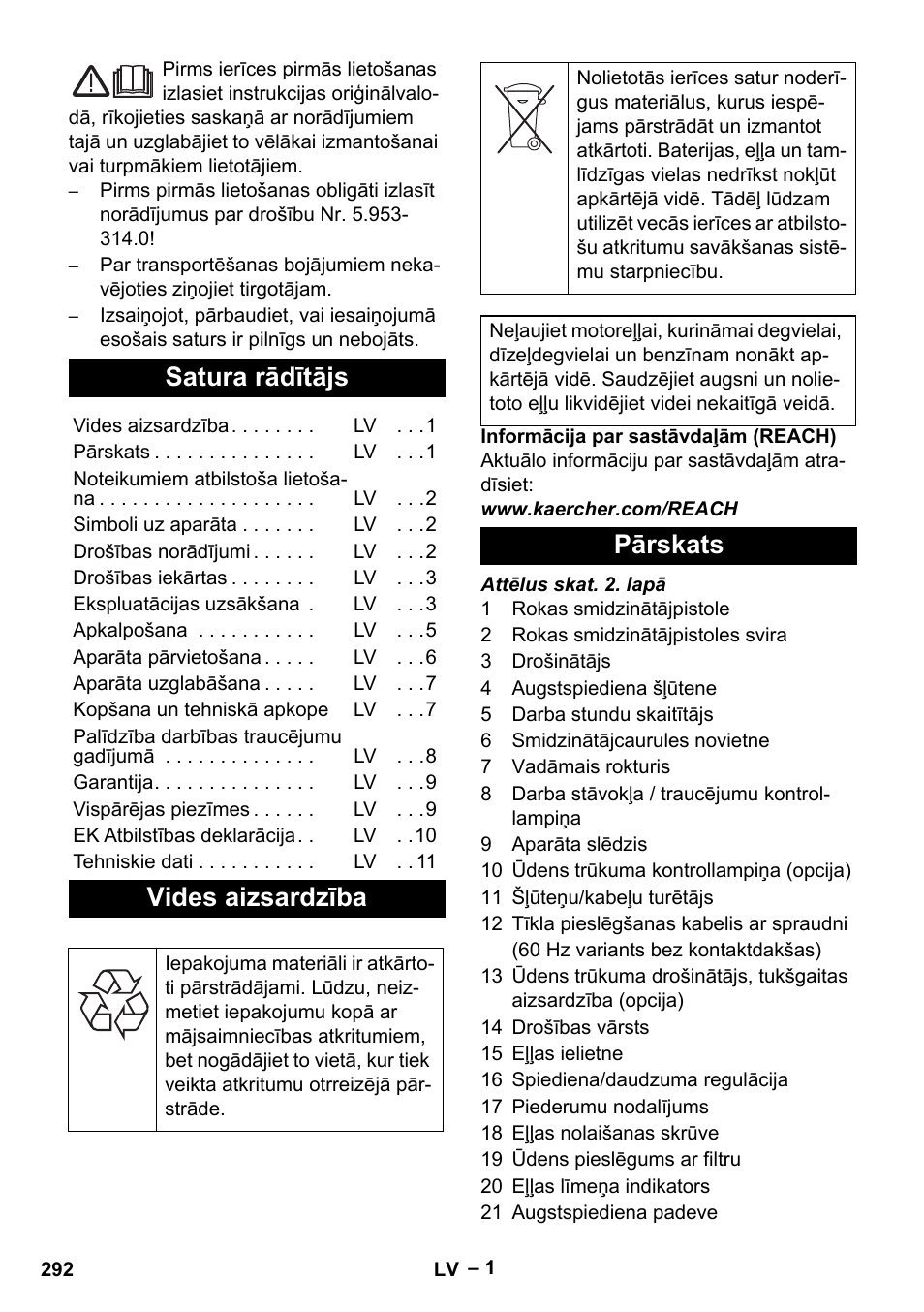 Latviešu, Satura rādītājs, Vides aizsardzība | Pārskats | Karcher HD 9-50-4 User Manual | Page 292 / 340