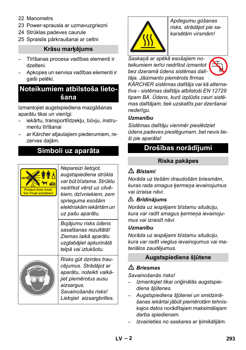 Drošības norādījumi | Karcher HD 9-50-4 User Manual | Page 293 / 340