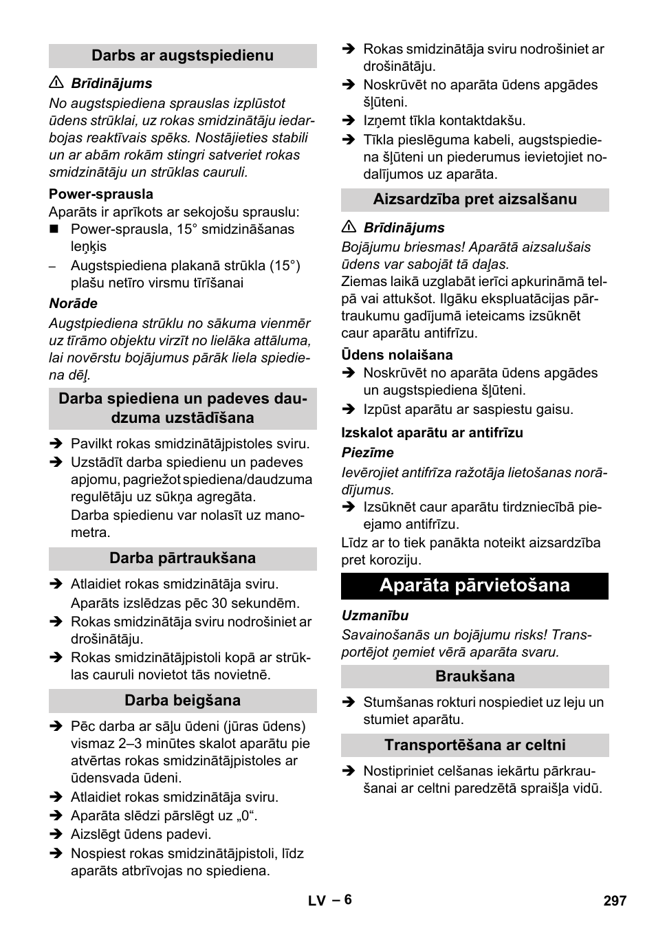 Aparāta pārvietošana | Karcher HD 9-50-4 User Manual | Page 297 / 340