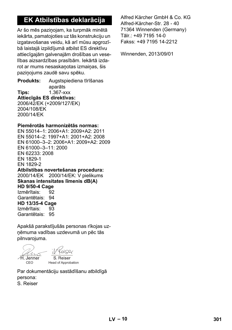 Ek atbilstības deklarācija | Karcher HD 9-50-4 User Manual | Page 301 / 340