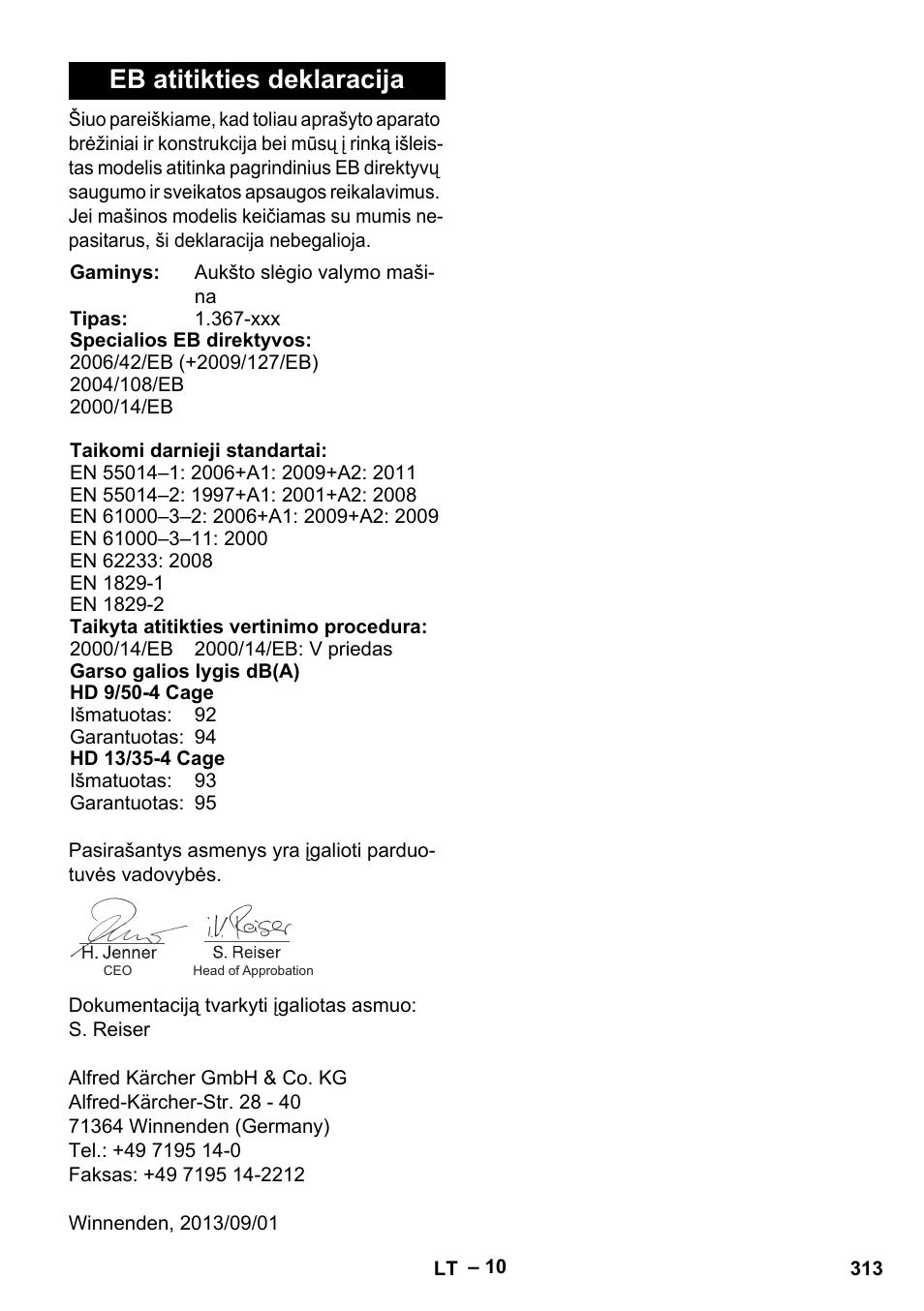 Eb atitikties deklaracija | Karcher HD 9-50-4 User Manual | Page 313 / 340