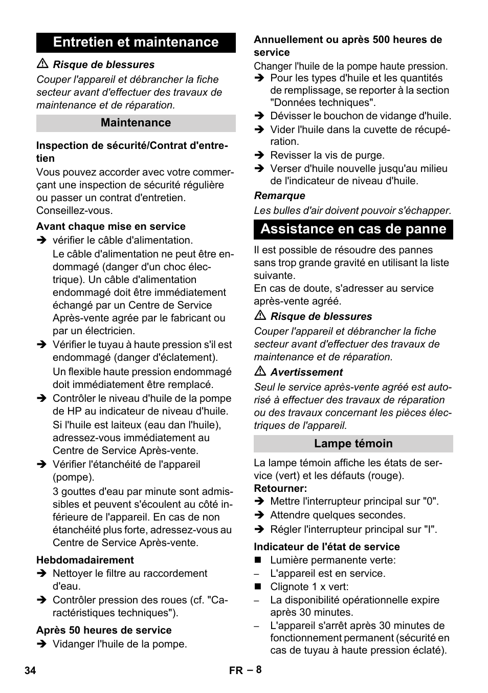Entretien et maintenance, Assistance en cas de panne | Karcher HD 9-50-4 User Manual | Page 34 / 340