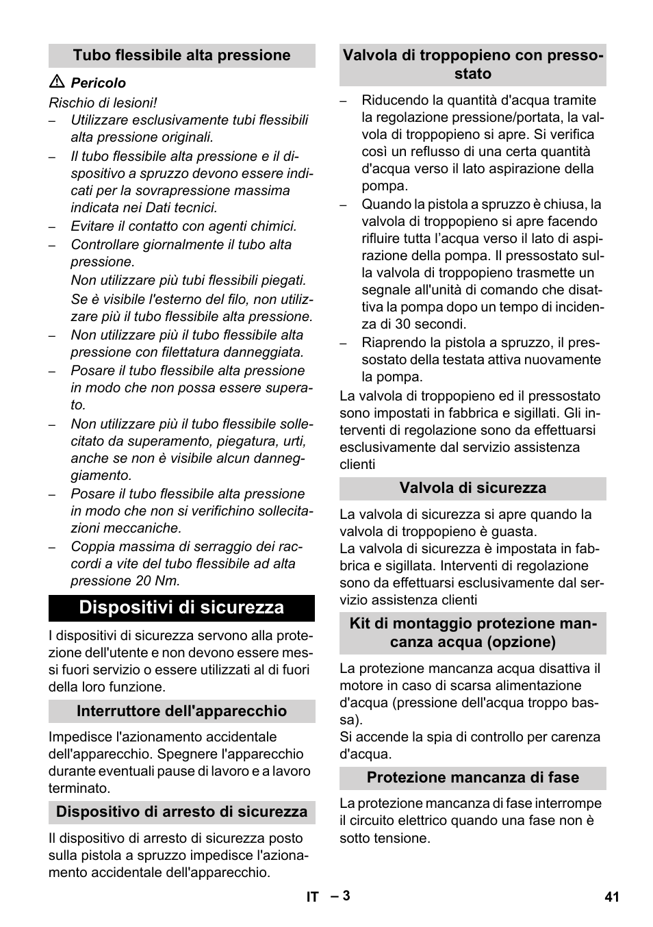 Dispositivi di sicurezza | Karcher HD 9-50-4 User Manual | Page 41 / 340