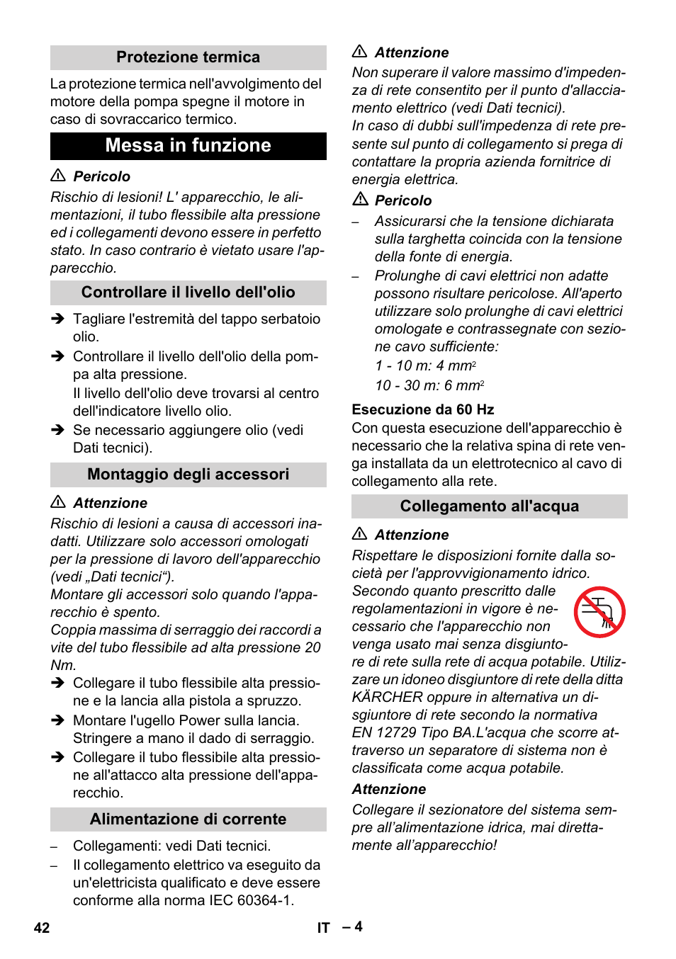 Messa in funzione | Karcher HD 9-50-4 User Manual | Page 42 / 340