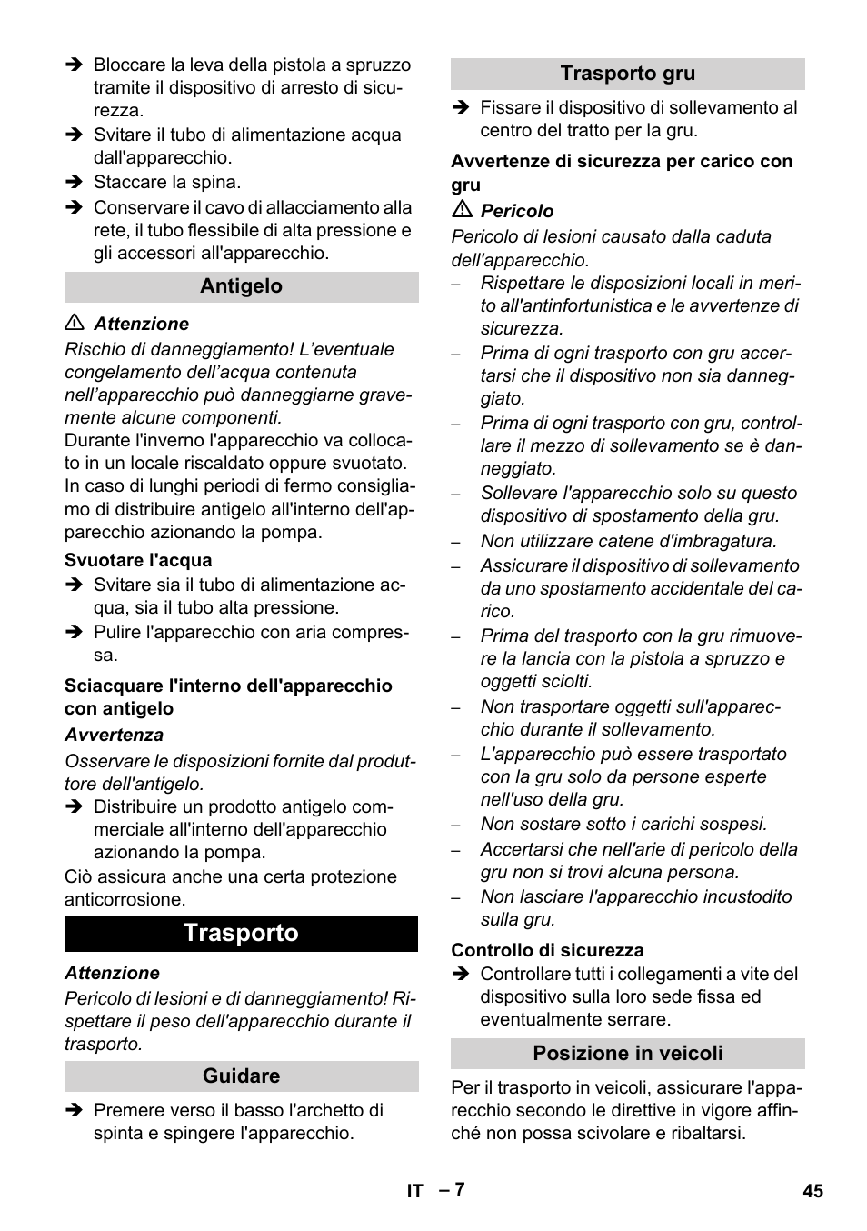 Trasporto | Karcher HD 9-50-4 User Manual | Page 45 / 340