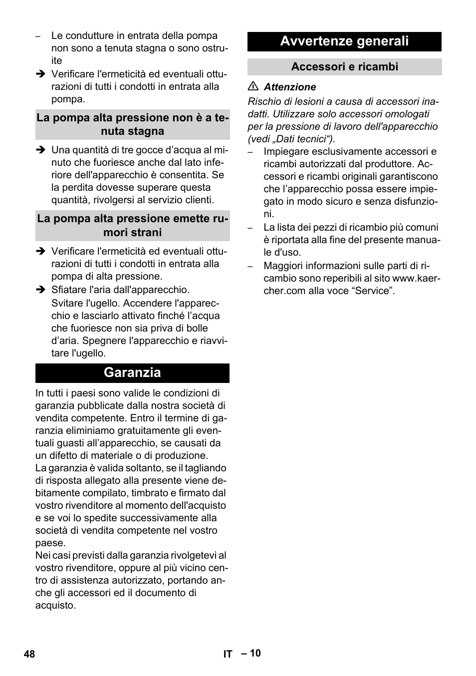 Garanzia avvertenze generali | Karcher HD 9-50-4 User Manual | Page 48 / 340