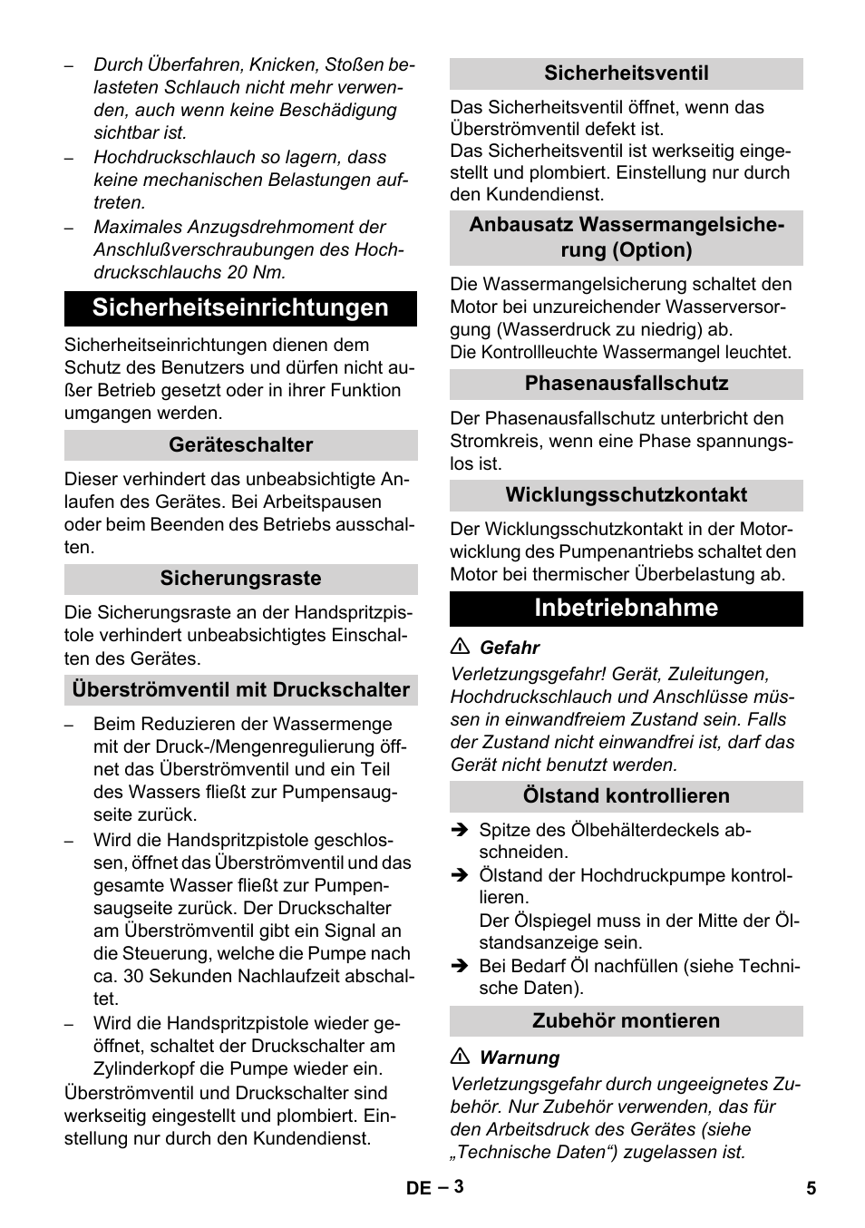 Sicherheitseinrichtungen, Inbetriebnahme | Karcher HD 9-50-4 User Manual | Page 5 / 340