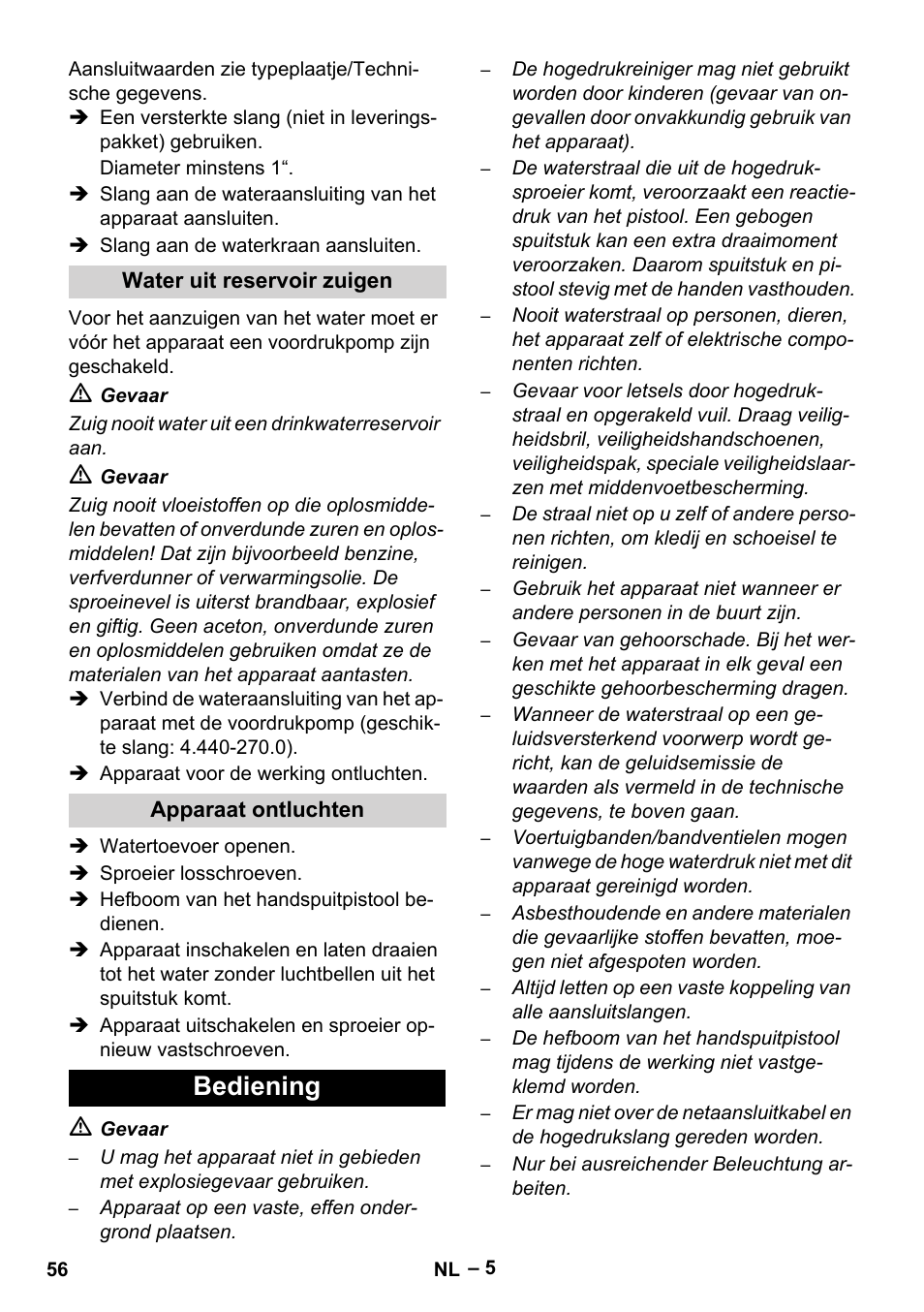 Bediening | Karcher HD 9-50-4 User Manual | Page 56 / 340