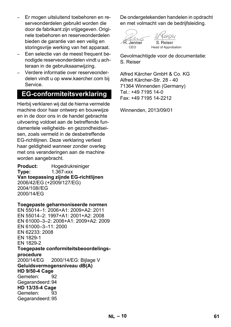 Eg-conformiteitsverklaring | Karcher HD 9-50-4 User Manual | Page 61 / 340