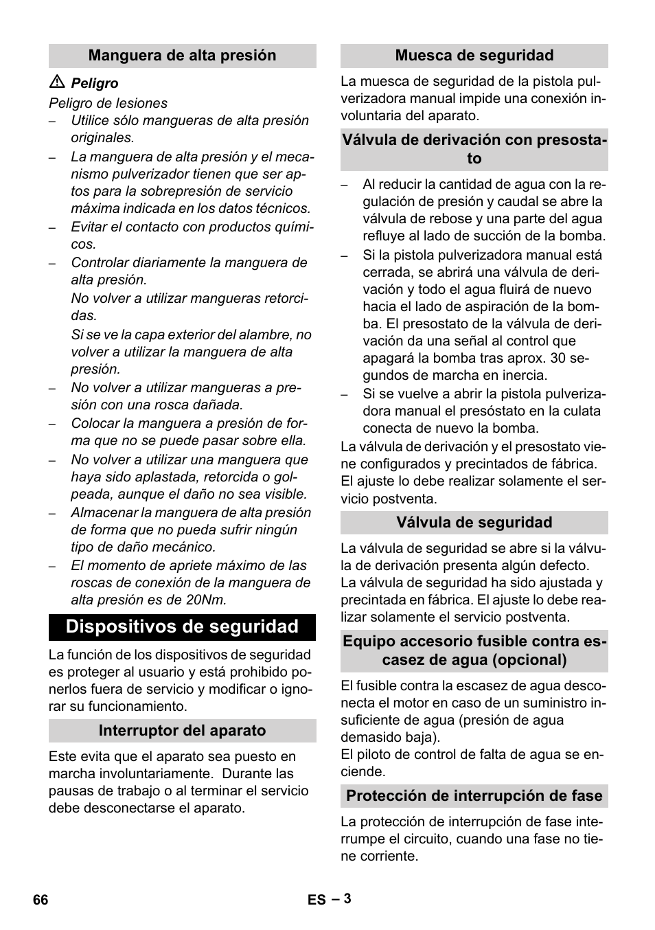 Dispositivos de seguridad | Karcher HD 9-50-4 User Manual | Page 66 / 340
