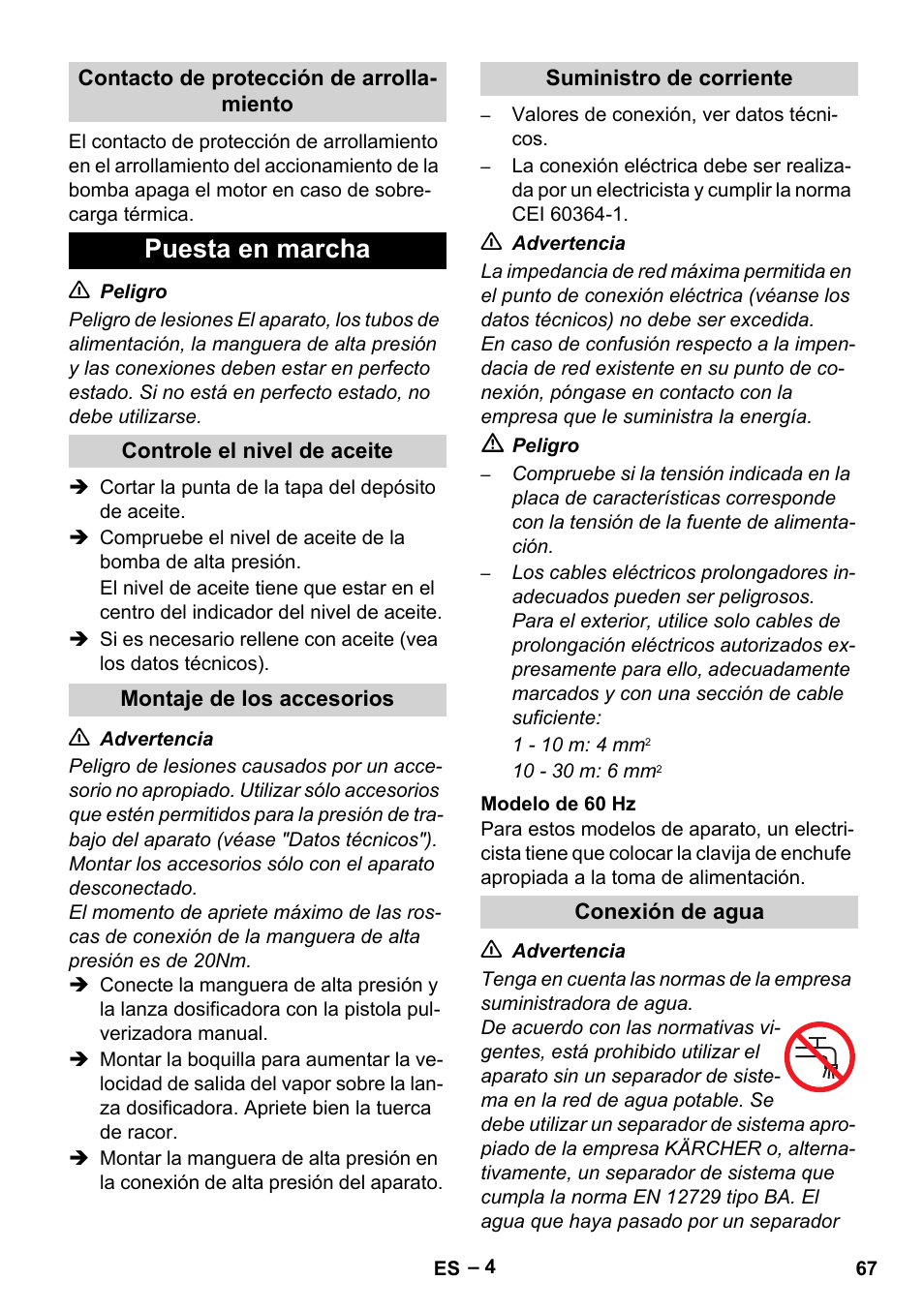 Puesta en marcha | Karcher HD 9-50-4 User Manual | Page 67 / 340