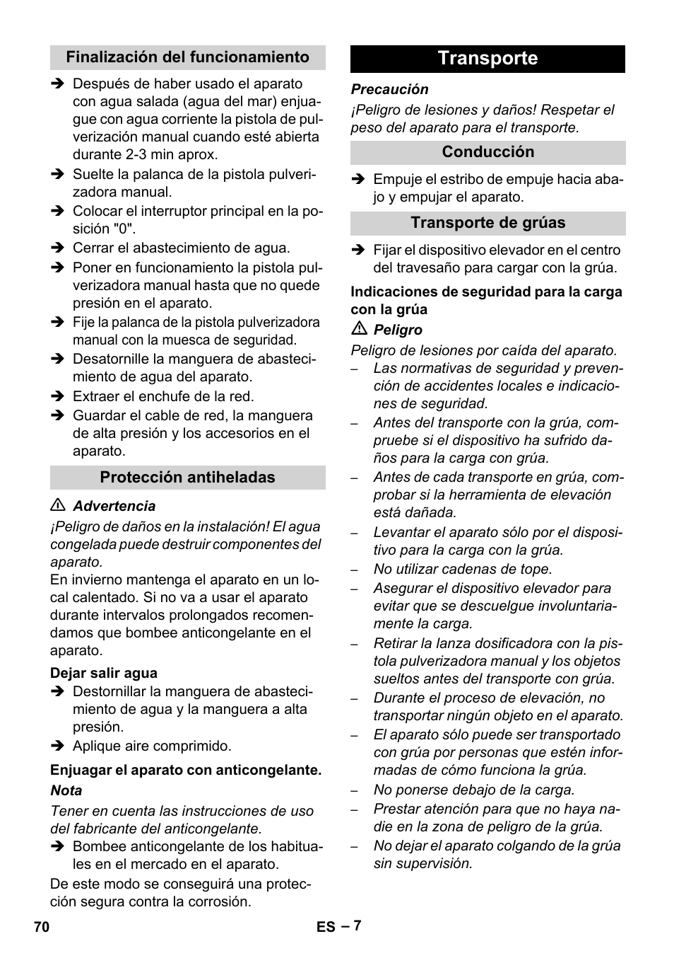 Transporte | Karcher HD 9-50-4 User Manual | Page 70 / 340