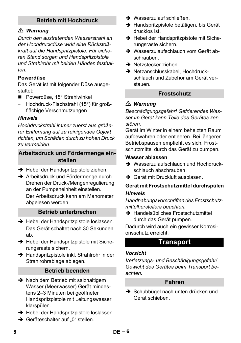 Transport | Karcher HD 9-50-4 User Manual | Page 8 / 340