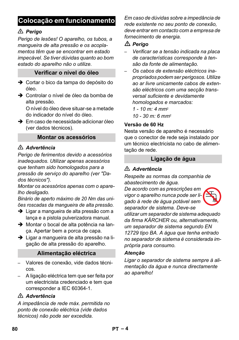 Colocação em funcionamento | Karcher HD 9-50-4 User Manual | Page 80 / 340