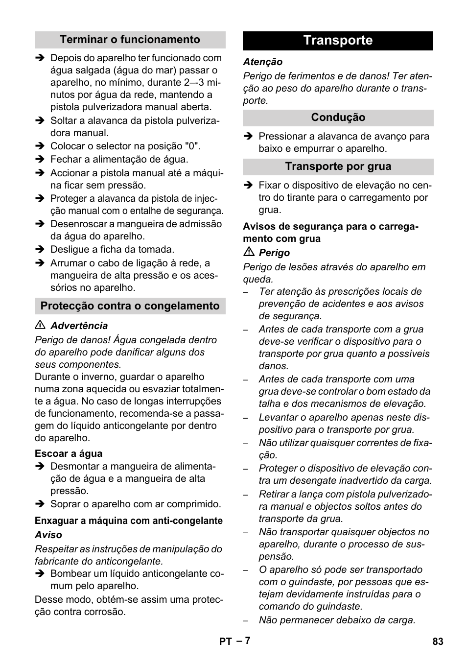 Transporte | Karcher HD 9-50-4 User Manual | Page 83 / 340