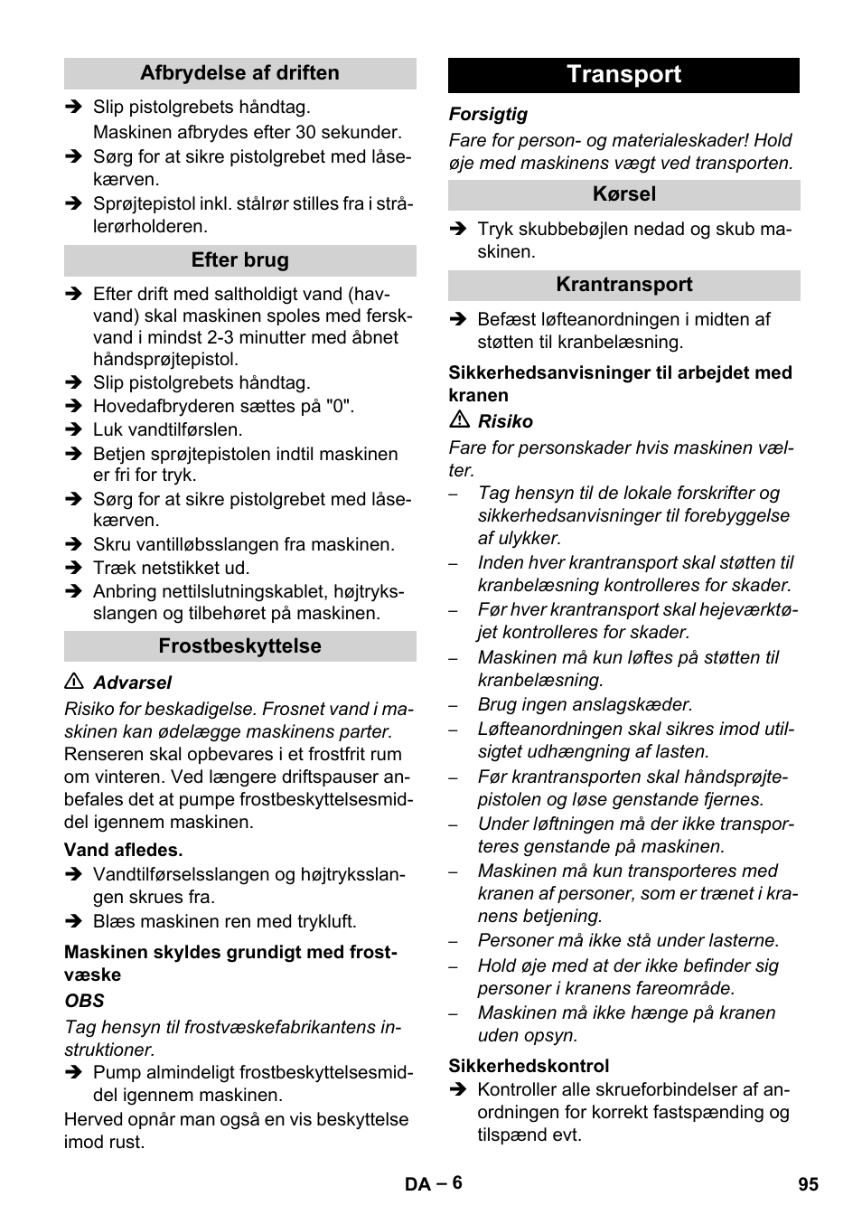 Transport | Karcher HD 9-50-4 User Manual | Page 95 / 340