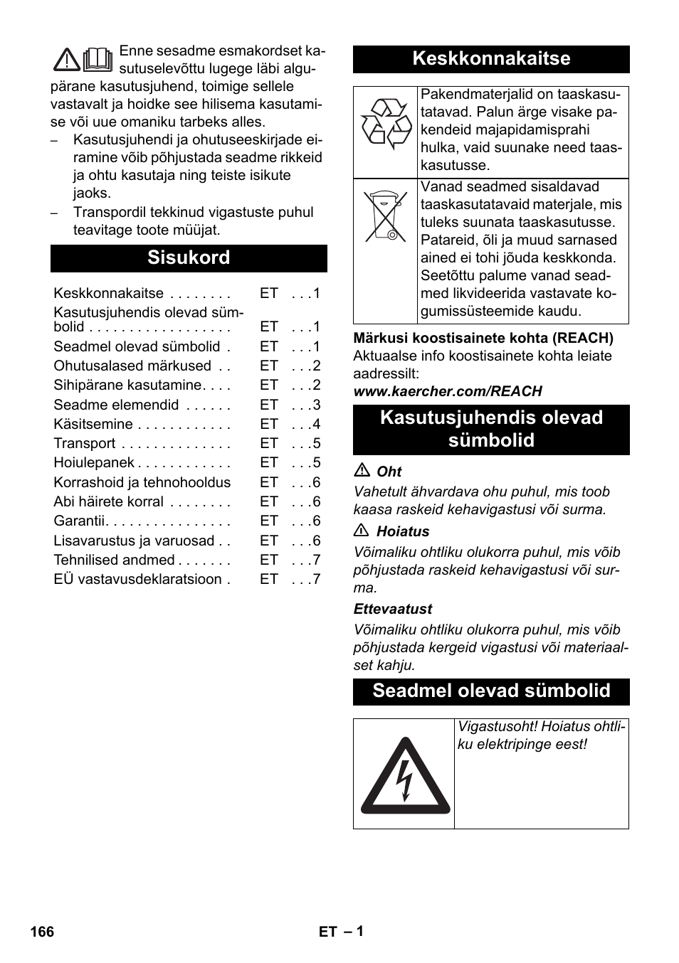 Eesti, Sisukord, Keskkonnakaitse | Karcher AB 20 User Manual | Page 166 / 204