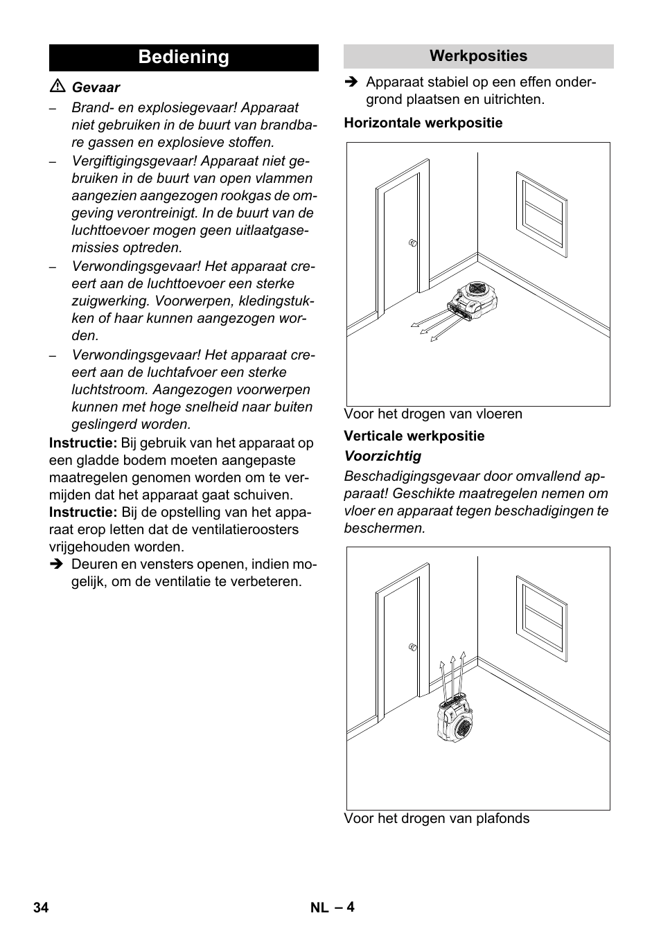 Bediening | Karcher AB 20 User Manual | Page 34 / 204