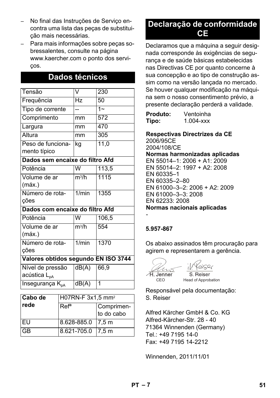 Dados técnicos, Declaração de conformidade ce | Karcher AB 20 User Manual | Page 51 / 204