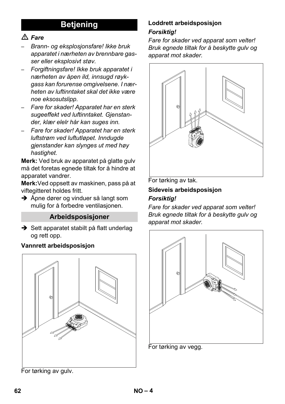 Betjening | Karcher AB 20 User Manual | Page 62 / 204