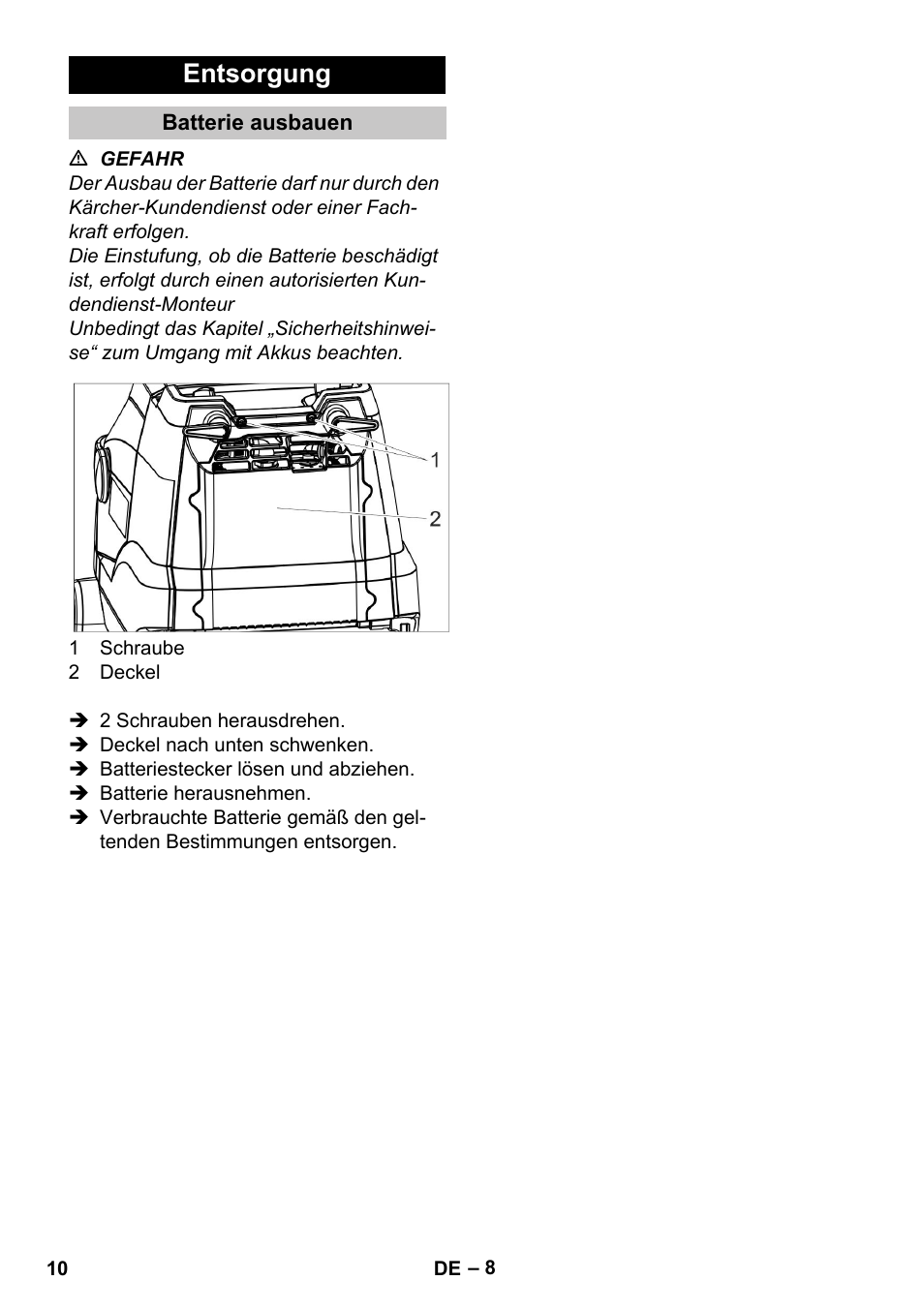 Entsorgung, Batterie ausbauen | Karcher BR 35-12 Bp Pack User Manual | Page 10 / 340