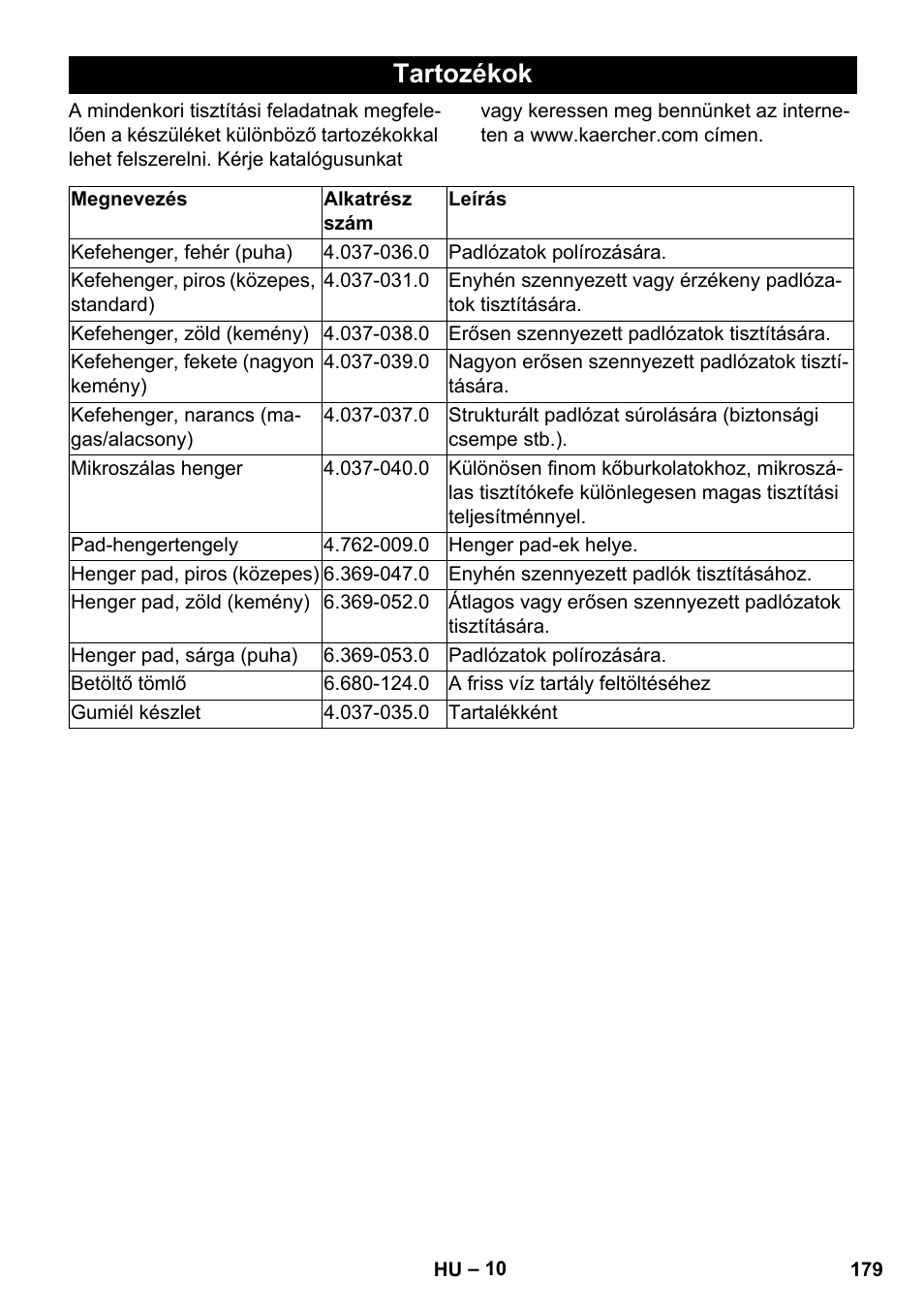 Tartozékok | Karcher BR 35-12 Bp Pack User Manual | Page 179 / 340