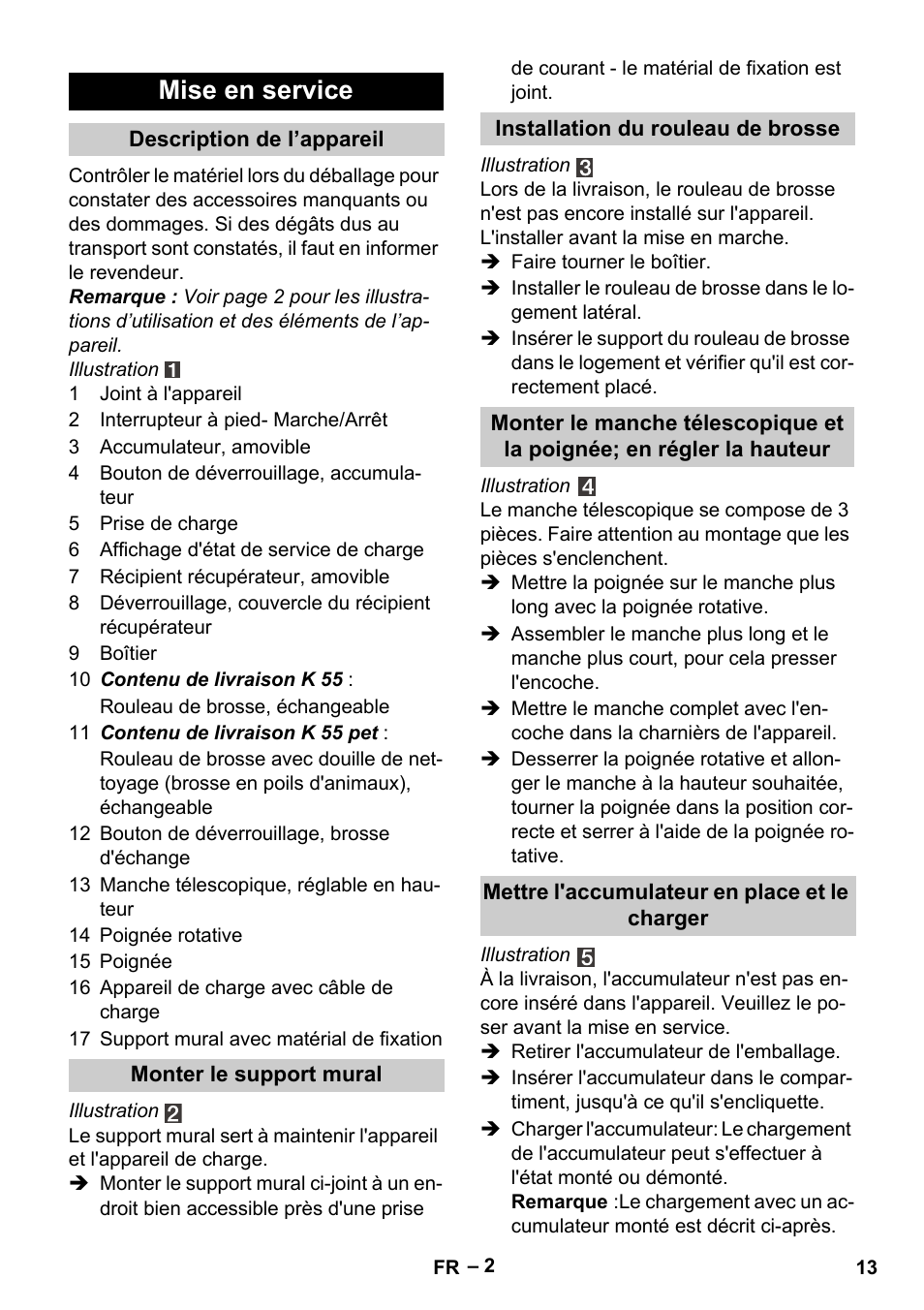 Mise en service | Karcher K 55 Pet Plus User Manual | Page 13 / 136