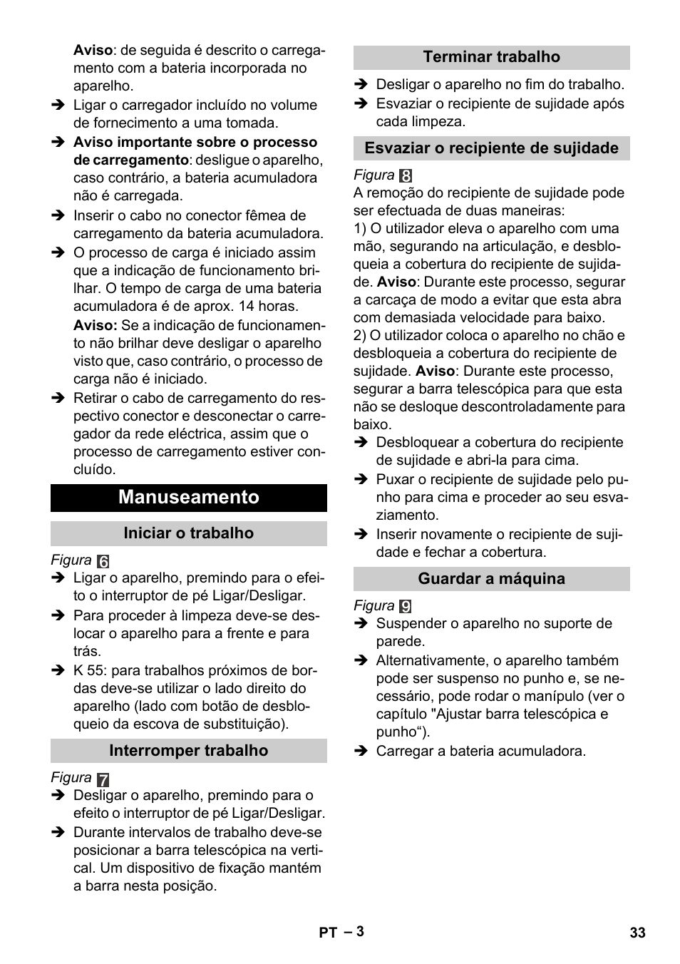 Manuseamento | Karcher K 55 Pet Plus User Manual | Page 33 / 136