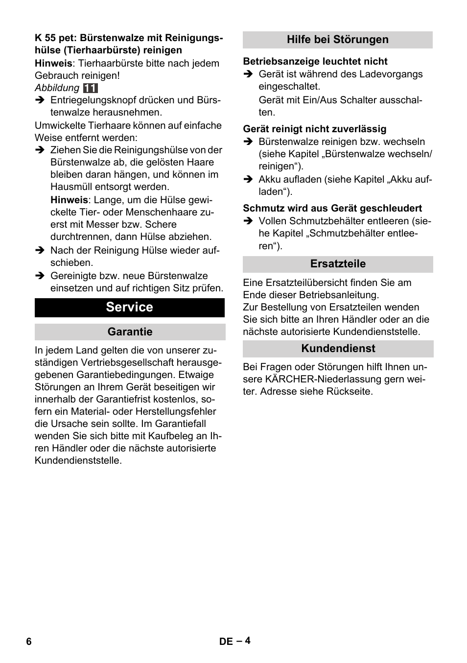 Service | Karcher K 55 Pet Plus User Manual | Page 6 / 136