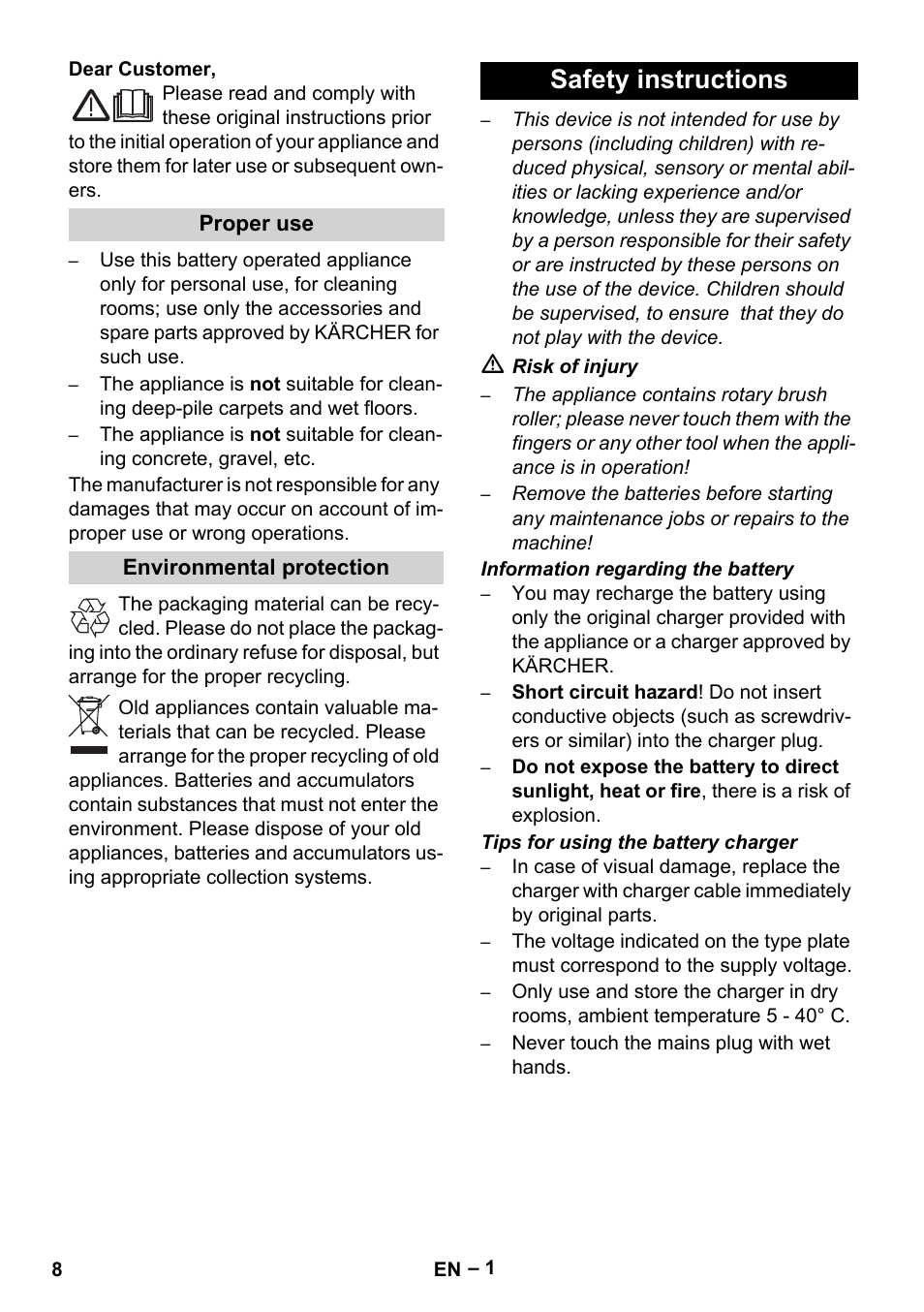 English, Safety instructions | Karcher K 55 Pet Plus User Manual | Page 8 / 136