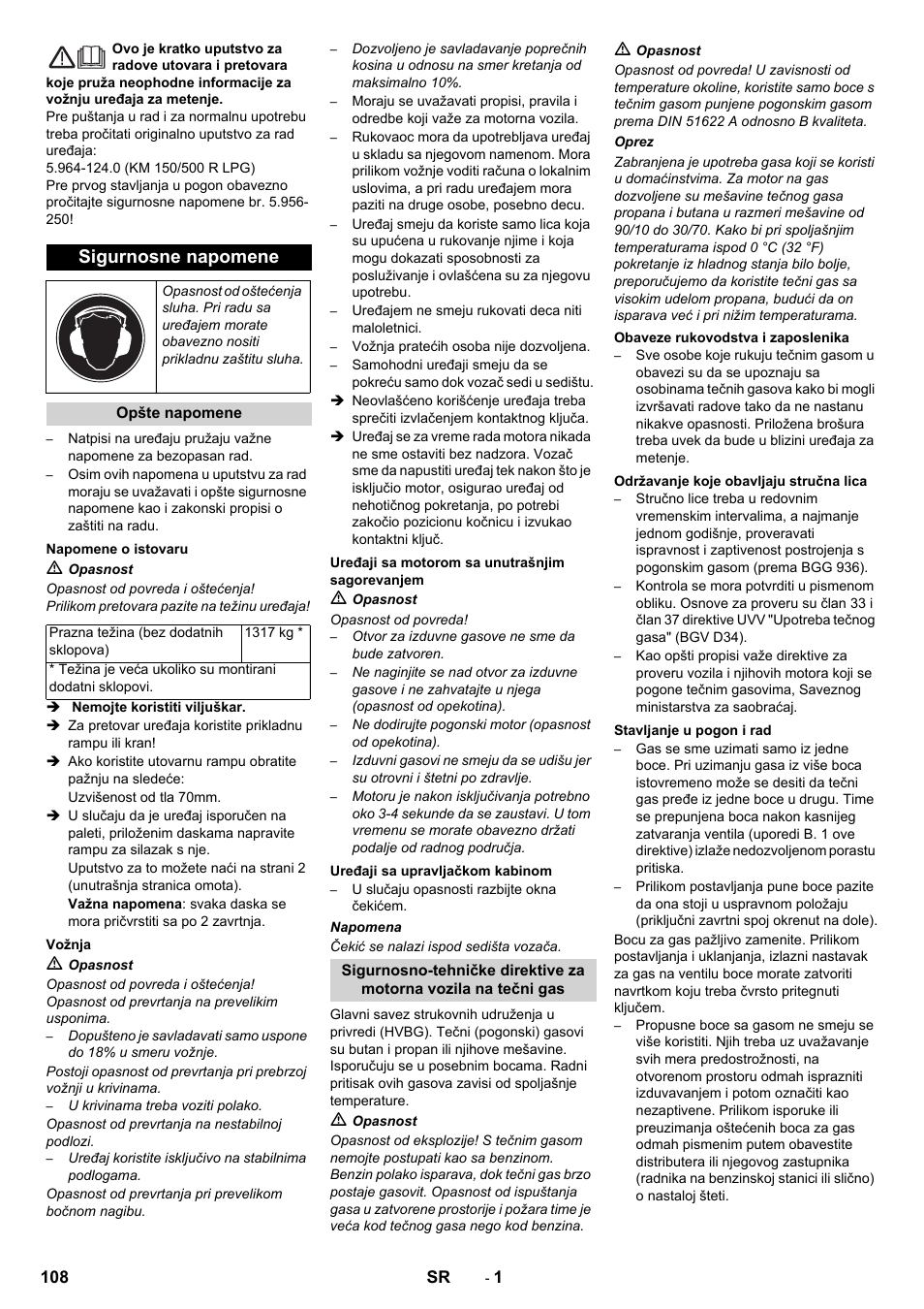 Srpski, Sigurnosne napomene | Karcher KM 150-500 LPG User Manual | Page 108 / 148