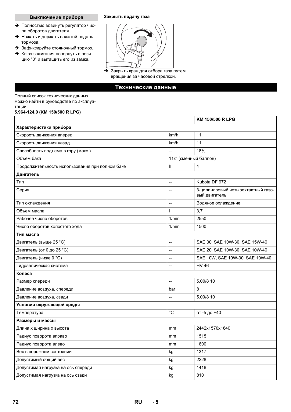 Технические данные | Karcher KM 150-500 LPG User Manual | Page 72 / 148