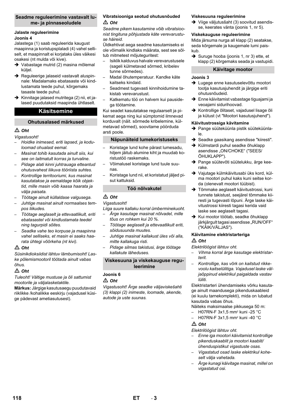 Käsitsemine | Karcher STH 10-76 W User Manual | Page 118 / 136