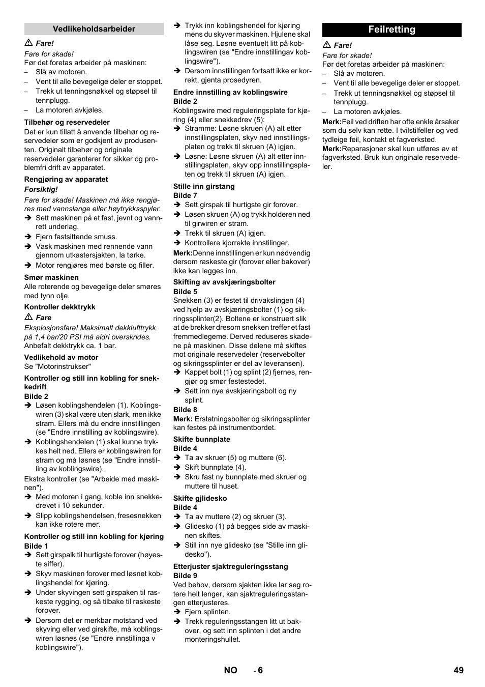 Feilretting | Karcher STH 10-76 W User Manual | Page 49 / 136