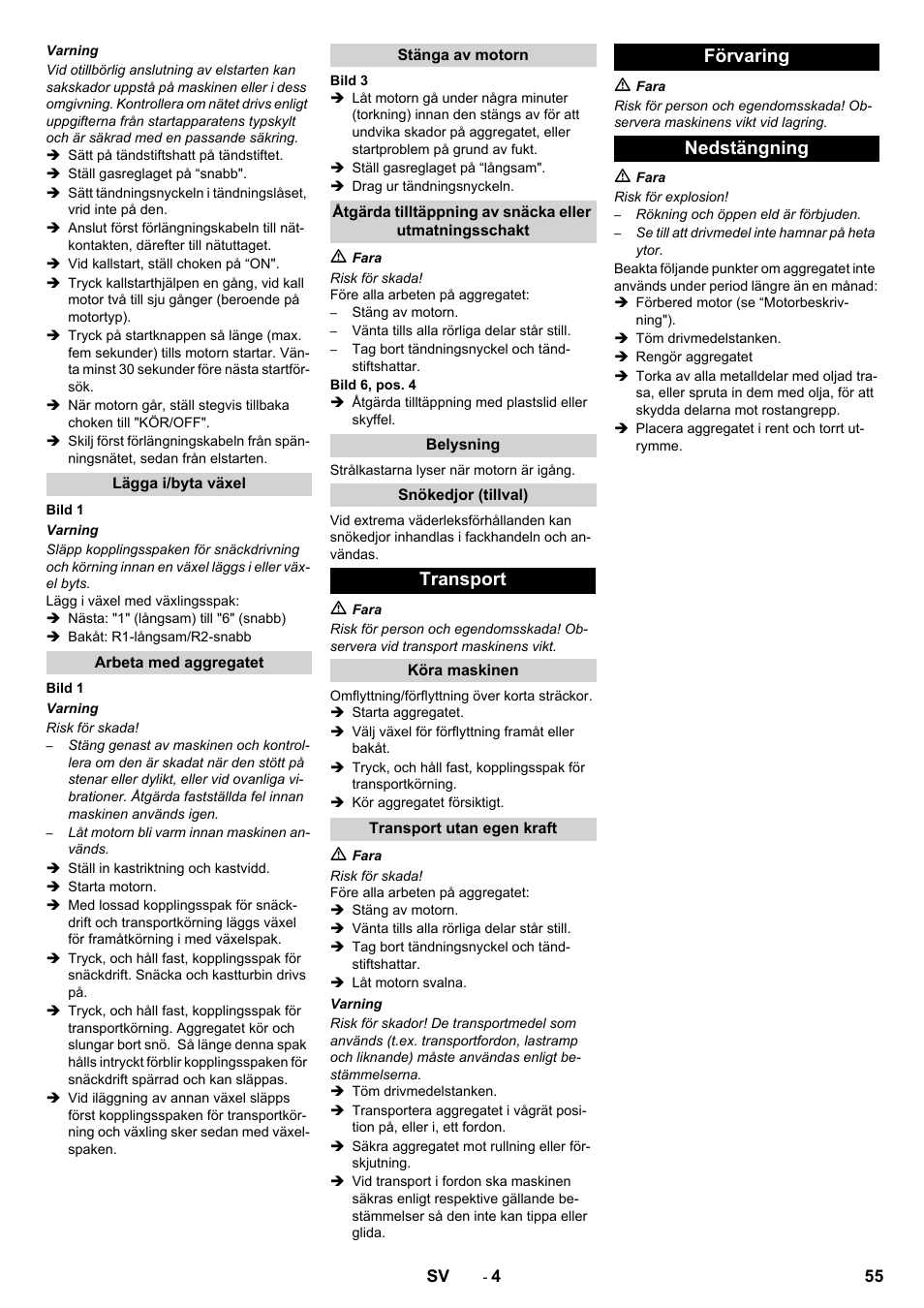 Transport, Förvaring nedstängning | Karcher STH 10-76 W User Manual | Page 55 / 136