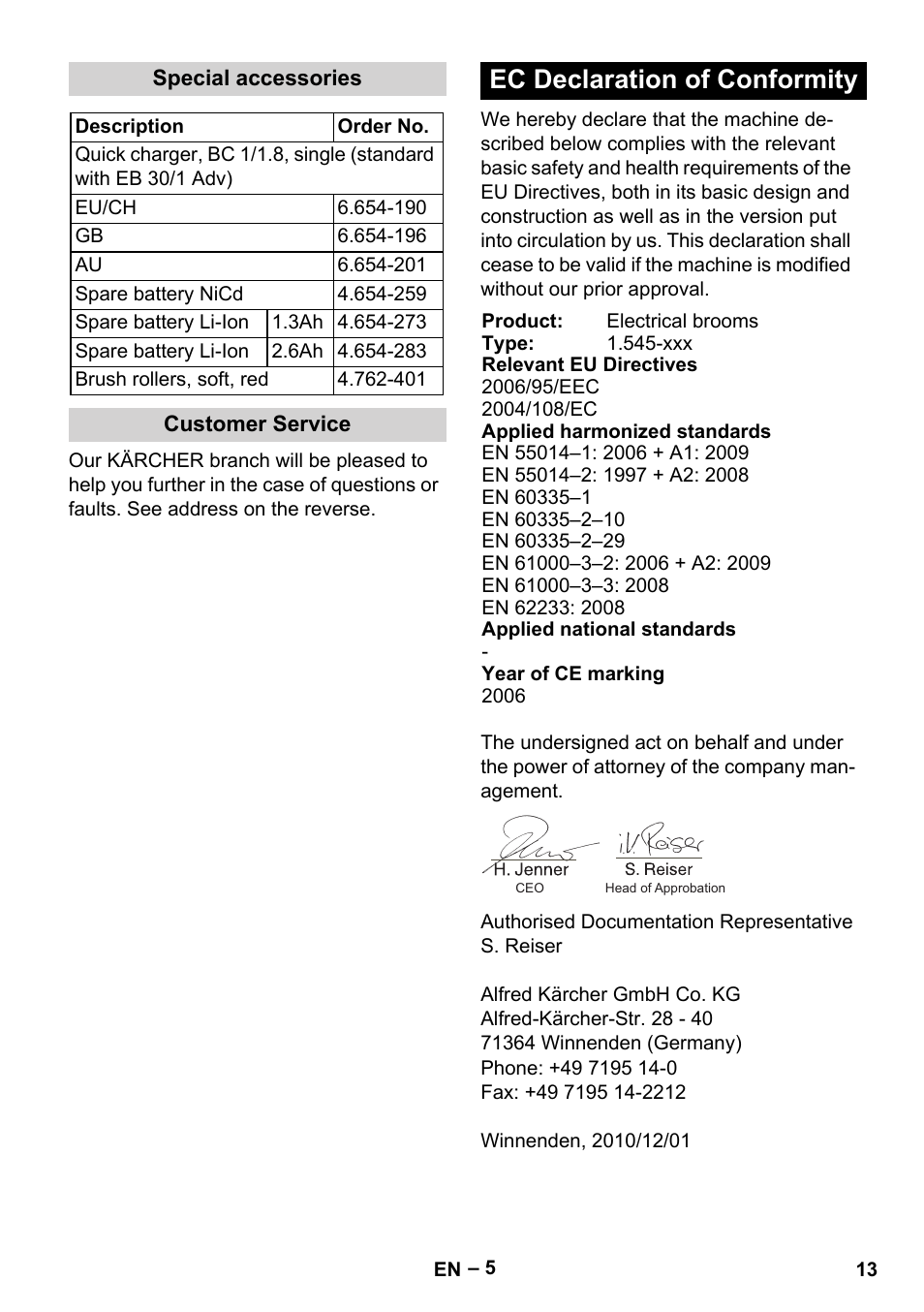 Ec declaration of conformity | Karcher EB 30-1 Li-Ion User Manual | Page 13 / 180