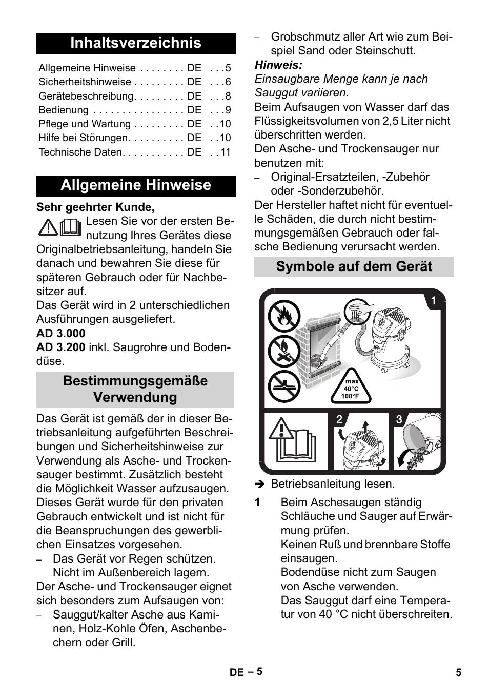 Karcher Aspiracenere AD 3-200 User Manual | Page 5 / 214