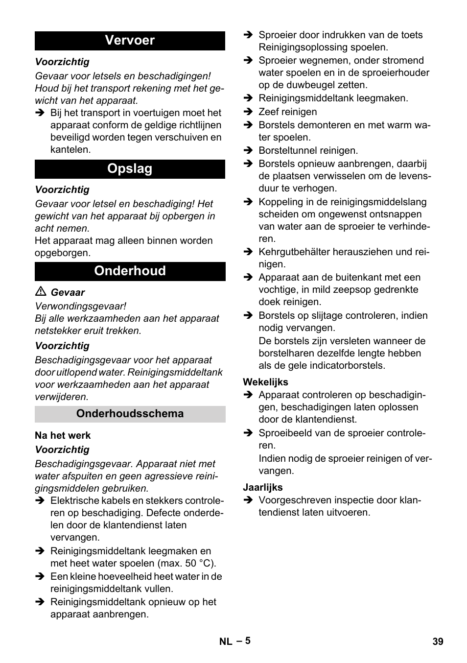 Vervoer opslag onderhoud | Karcher BRS 43-500 C User Manual | Page 39 / 220