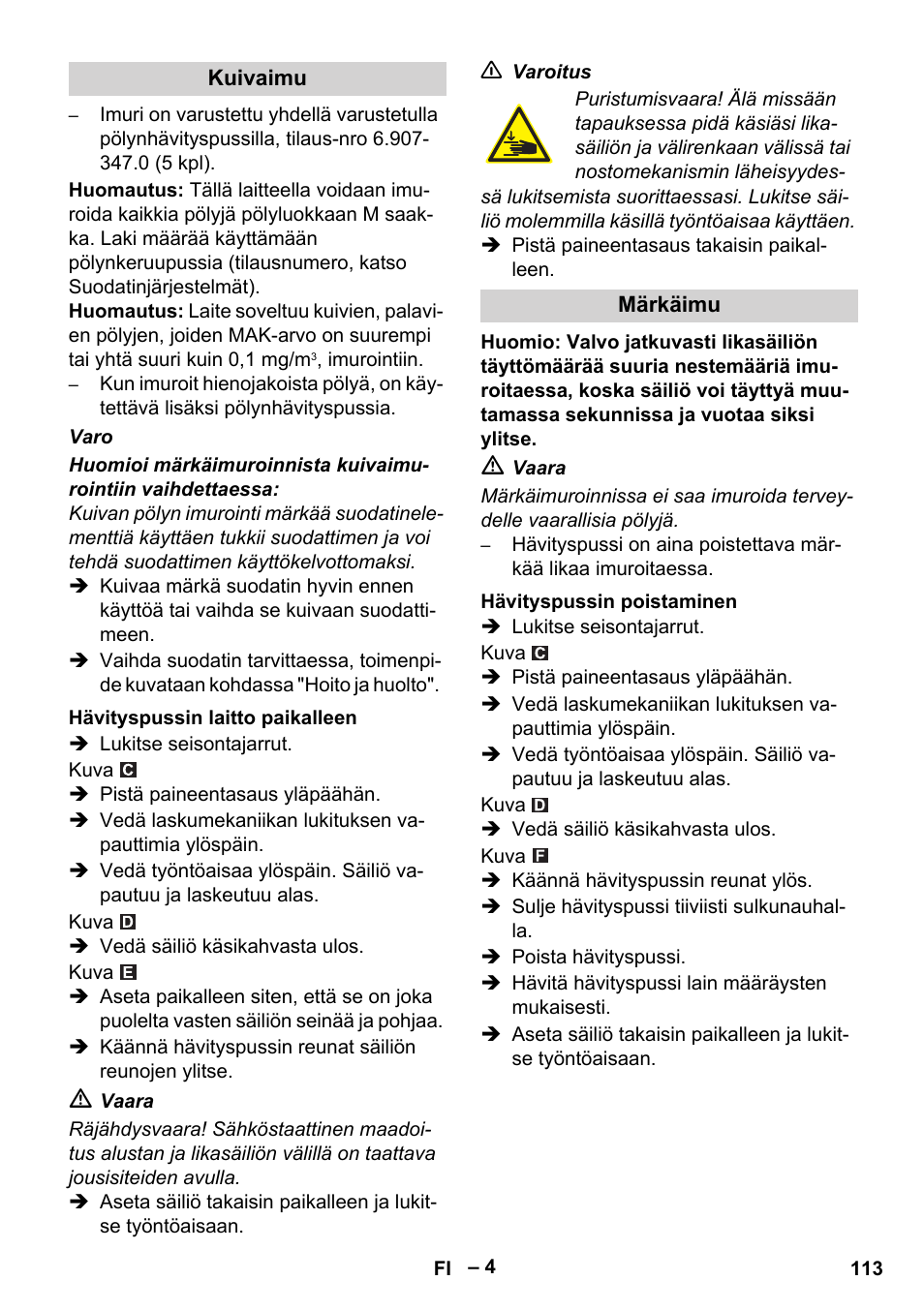Karcher IVC 60-30 Tact H Z22 EU User Manual | Page 113 / 292