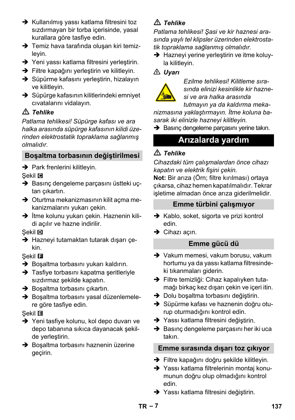 Arızalarda yardım | Karcher IVC 60-30 Tact H Z22 EU User Manual | Page 137 / 292