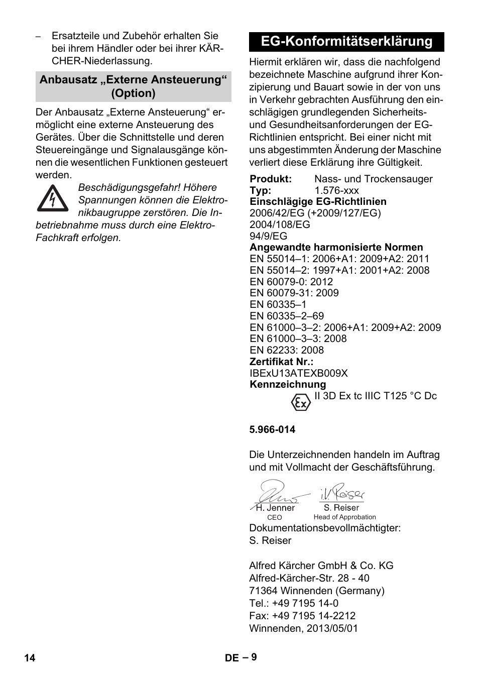 Eg-konformitätserklärung | Karcher IVC 60-30 Tact H Z22 EU User Manual | Page 14 / 292