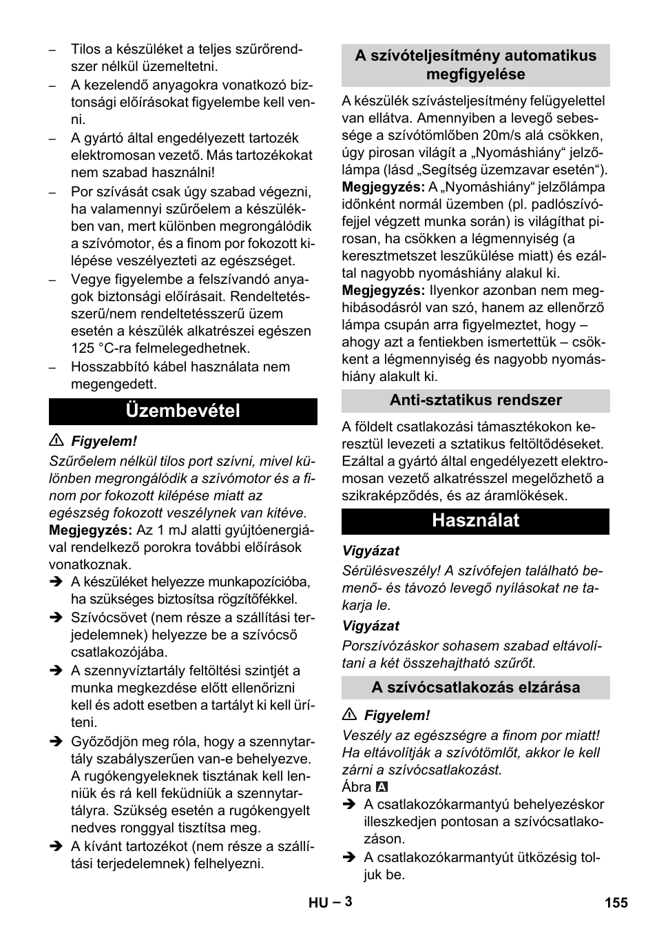 Üzembevétel, Használat | Karcher IVC 60-30 Tact H Z22 EU User Manual | Page 155 / 292