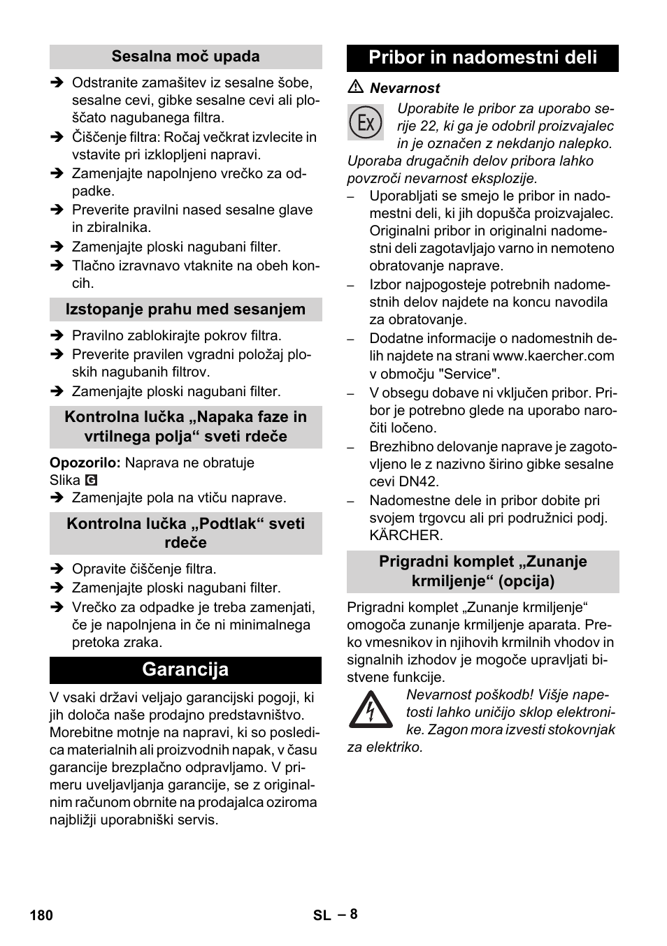 Garancija pribor in nadomestni deli | Karcher IVC 60-30 Tact H Z22 EU User Manual | Page 180 / 292